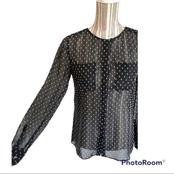 LOFT Black sheer button down blouse - Picture 6 of 8